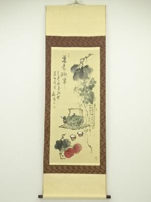 鄧琦筆　美意延年　肉筆絹本掛軸